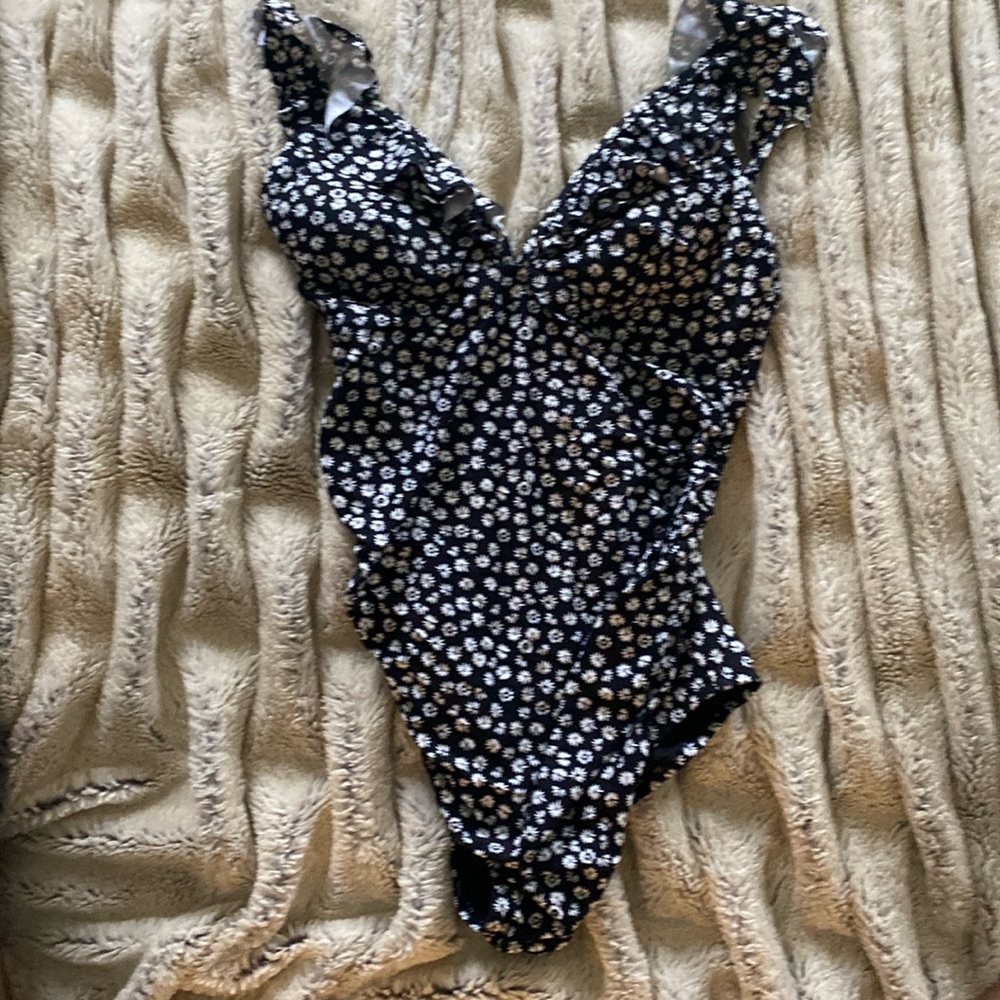 maternity black flowered one piece bathing suit